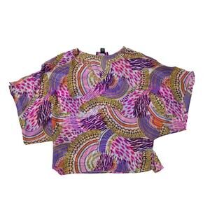 Peck & Peck women's funky dopamine blouse sheer paisley pink Size XL cover up